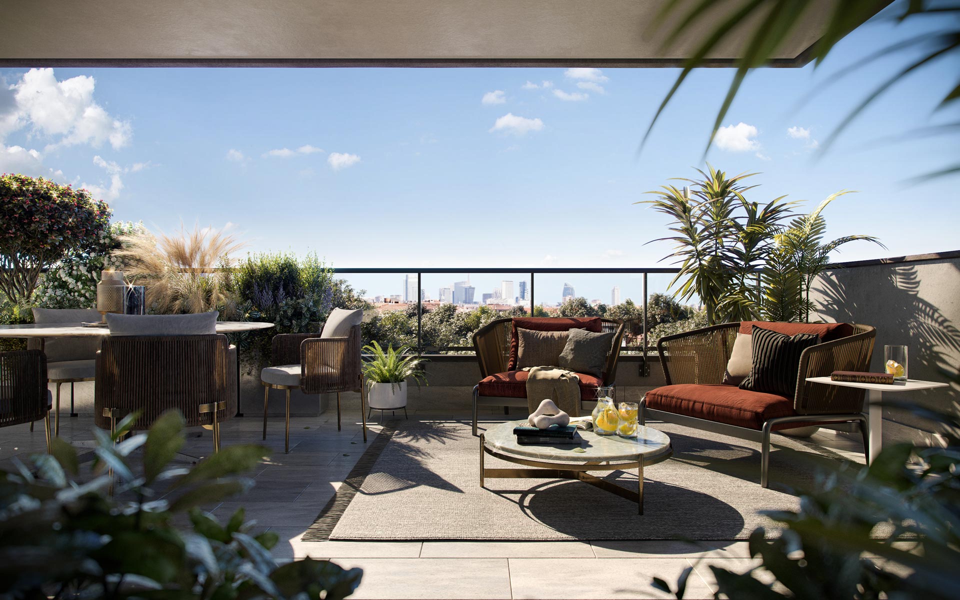 Terrazzo di un appartamento a Centroparco con vista sullo skyline di Milano