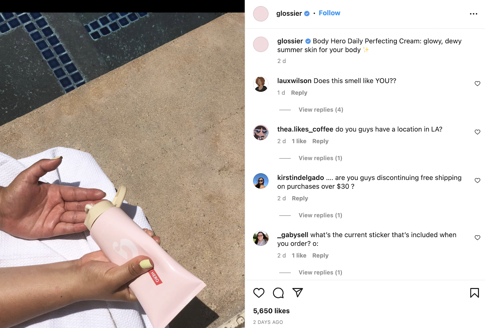 person using glossier beauty cream