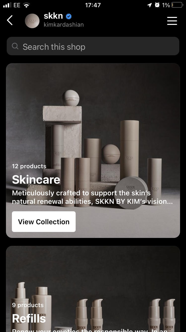 screenshot of skkn mobile social shop