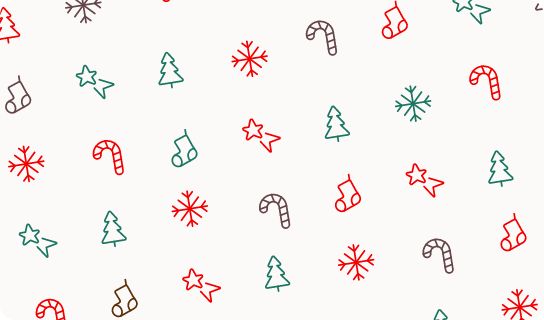 Weihnachtssymbole in braun, grün, rot auf weißen Hintergrund