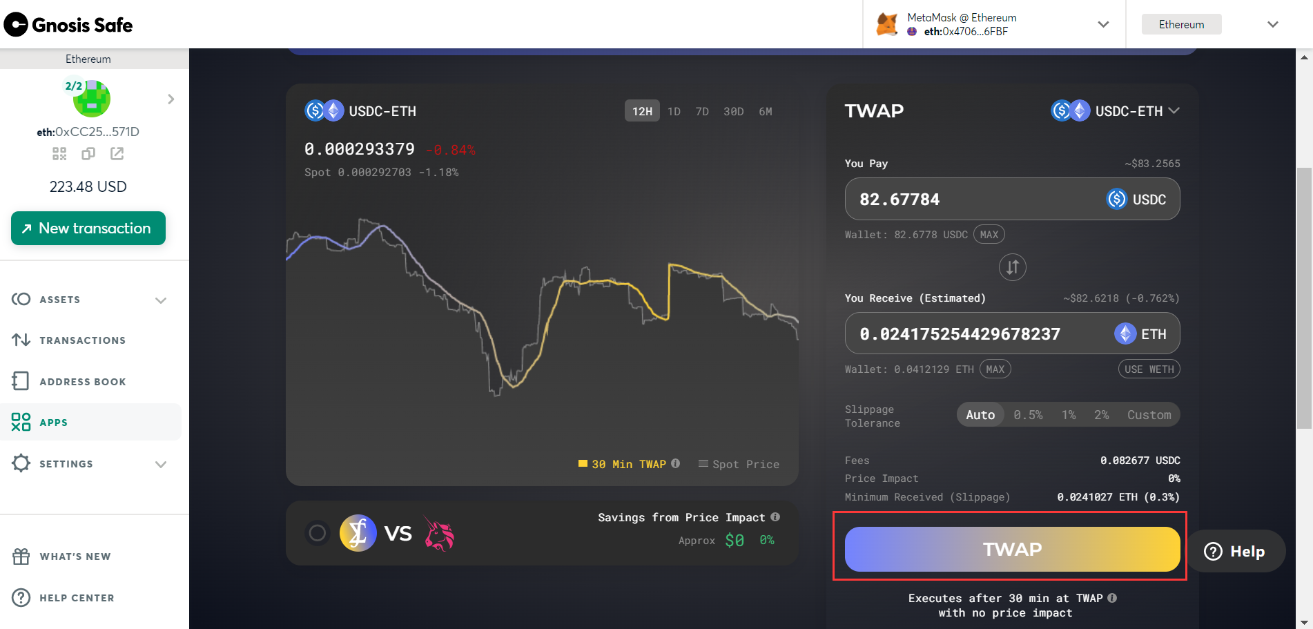 Type in the amount you'd like to swap, then hit "TWAP".