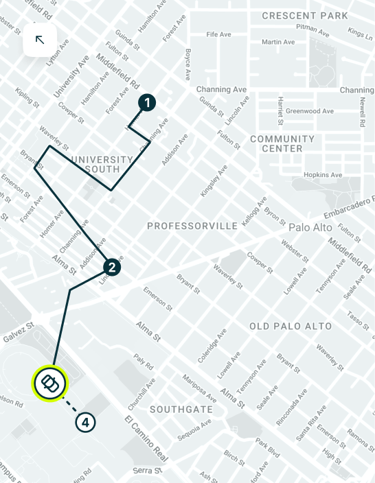 Map showing route between deliveryman and client