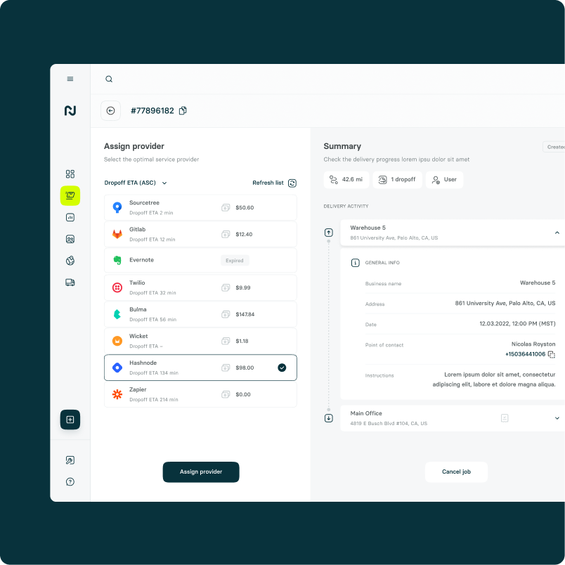 Screenshot of Nash platform where user can assign a provider