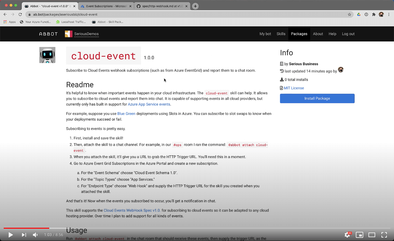 YouTube video of the cloud-event skill in action