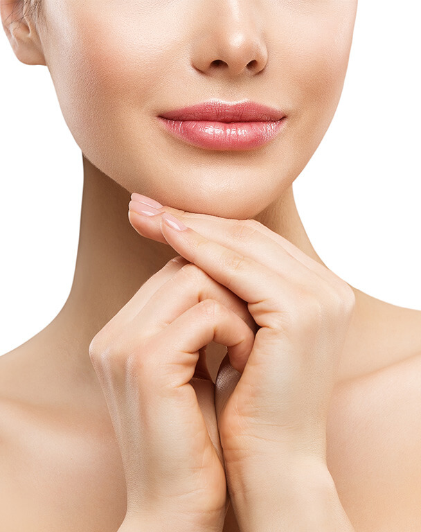 Smiling woman with a defined jawline