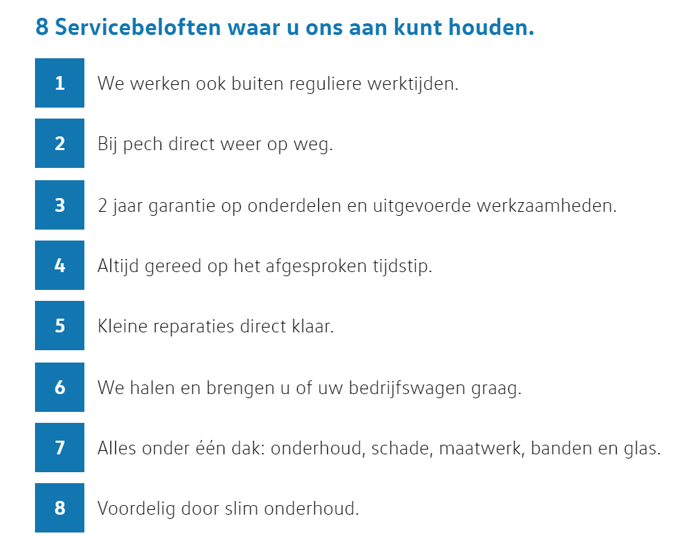 8 service beloften uitgeschreven