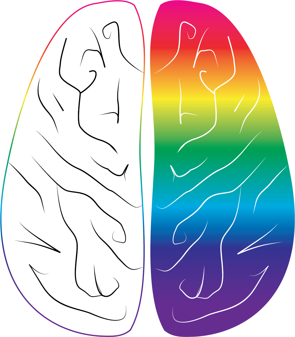 A brain with a rainbow gradient on one side