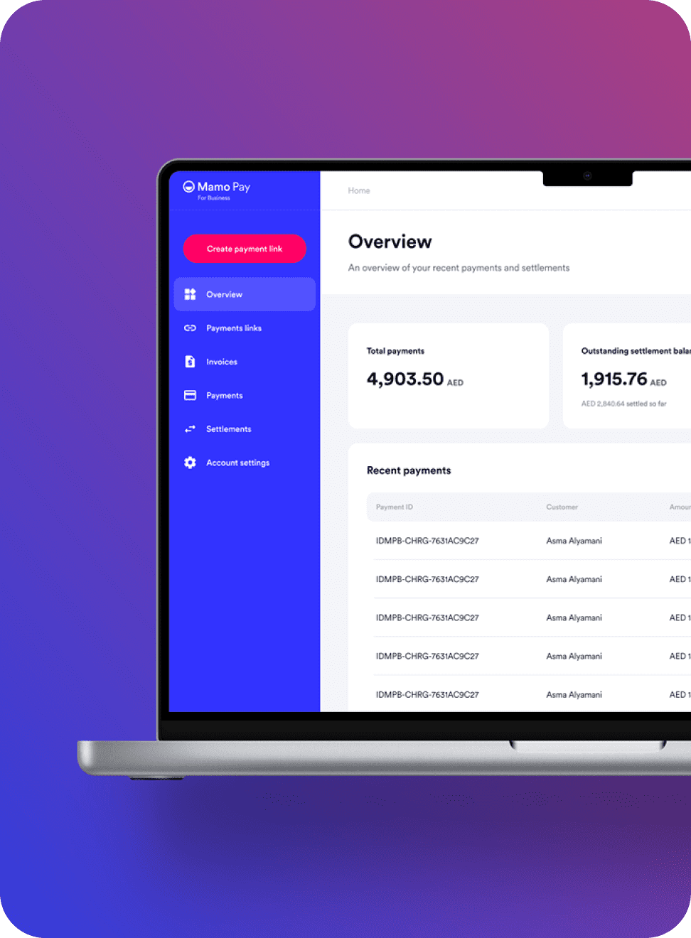 Mamo Pay for Business dashboard