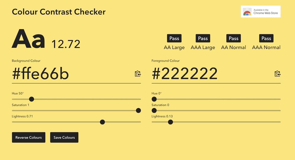 Colour Contrast Checker - screenshot of the website