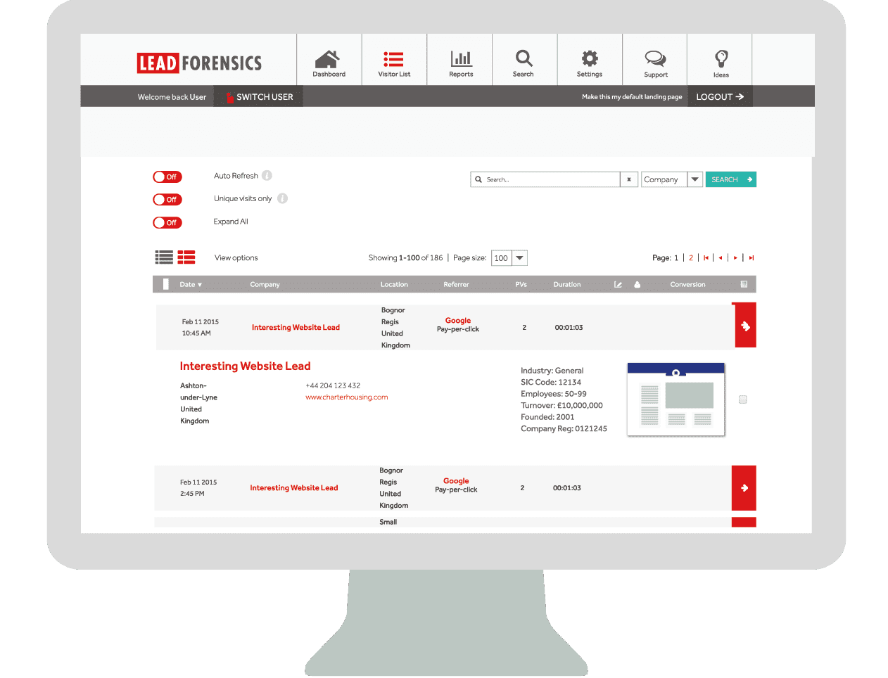 Lead Forensics dashboard