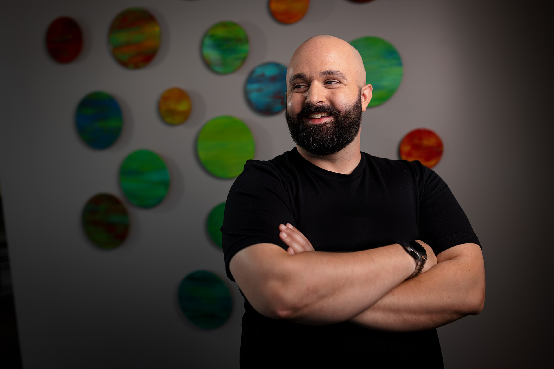 Drew smiling confidently