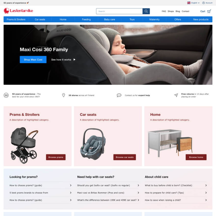 Lastentarvike e-commerce redesign