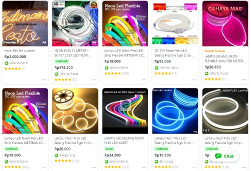 Berbagai harga neon flex di tokopedia