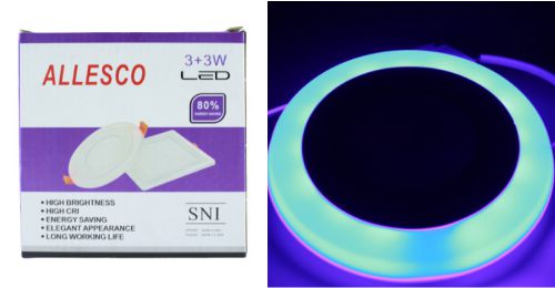 Gambar Lampu Downlight Panel LED merk Allesco 3W + 3W Putih Biru
