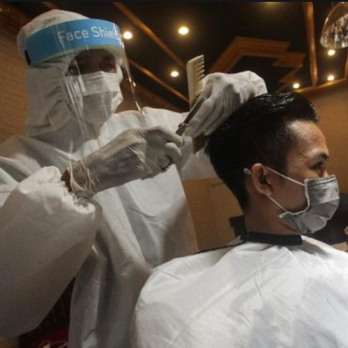 Gambar salon yang menerapkan protokol covid