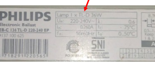 Spesifikasi ballast lampu 36 watt
