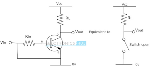 Gambar rangkaian transistor NPN sebagai saklar OFF