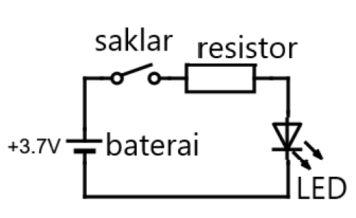 skema rangkaian saklar, led, baterai