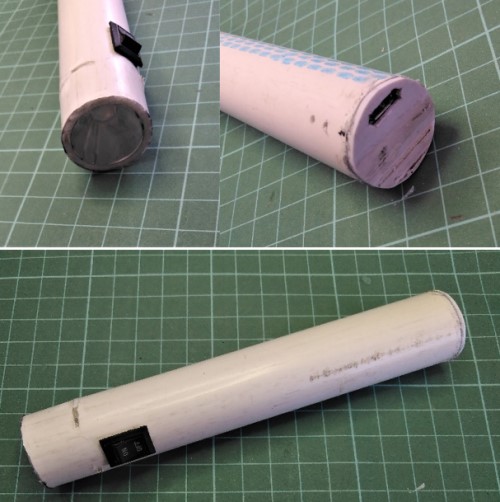 Komponen senter DIY di dalam casing pipa PVC