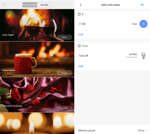 Pilihan preset pada lampu pintar xiaomi