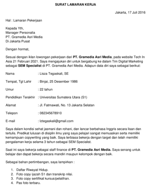 Contoh Covering Letter