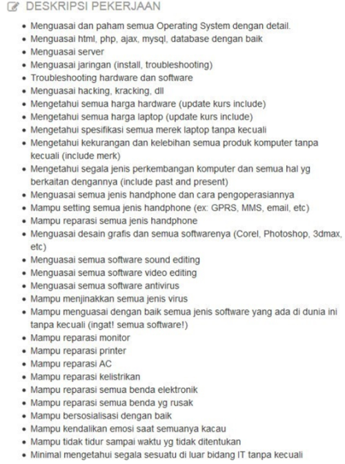 Contoh lowongan kerja yang tidak realistis