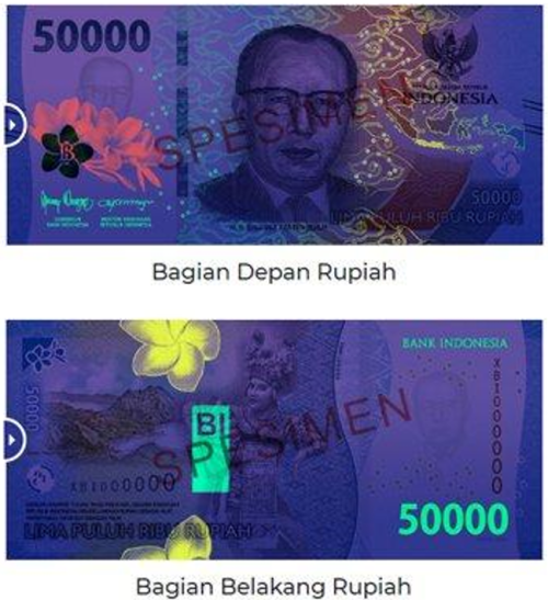 Uang 50000 baru di bawah sinar UV