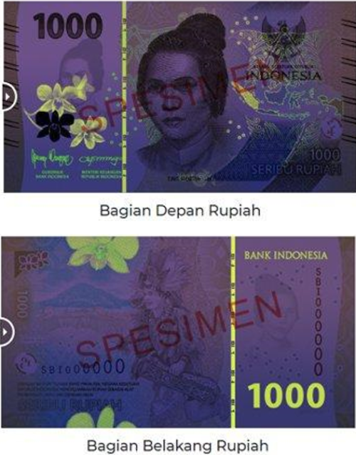 Uang 1000 baru di bawah sinar uv