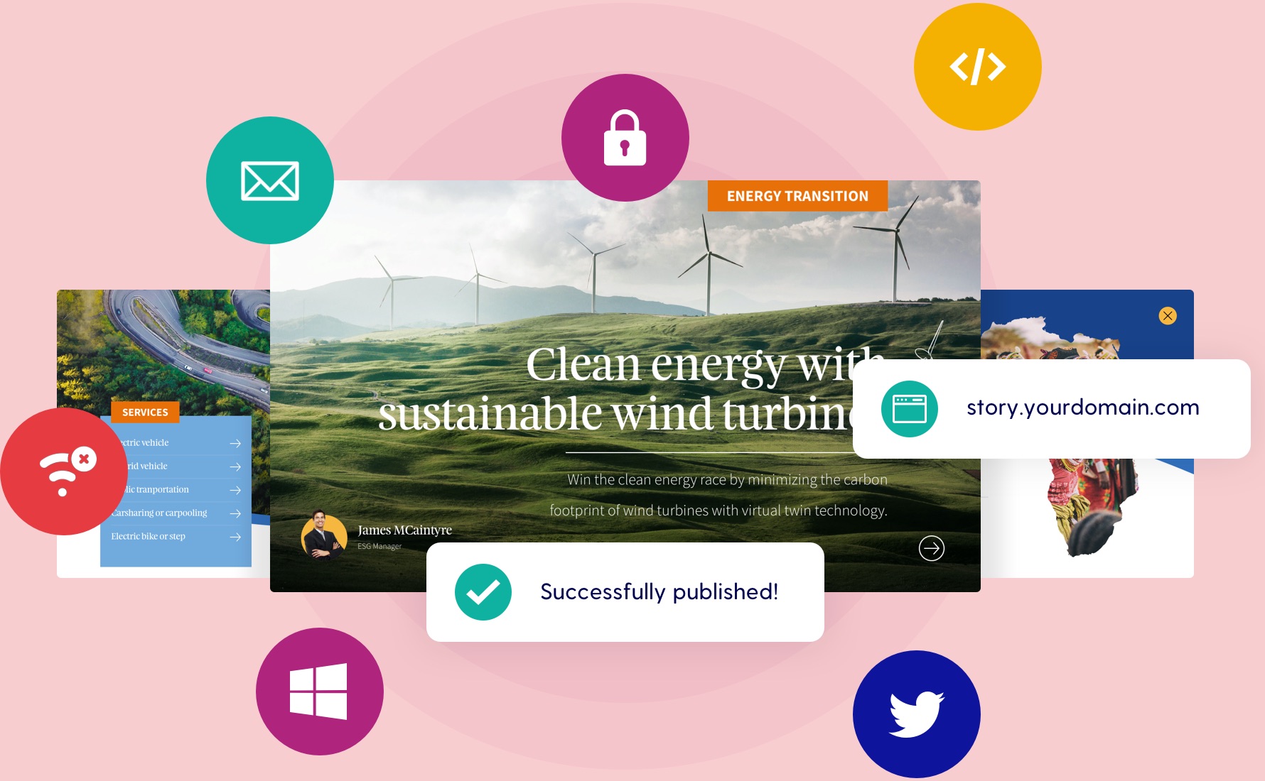 Share a story with a link, on social or per mail