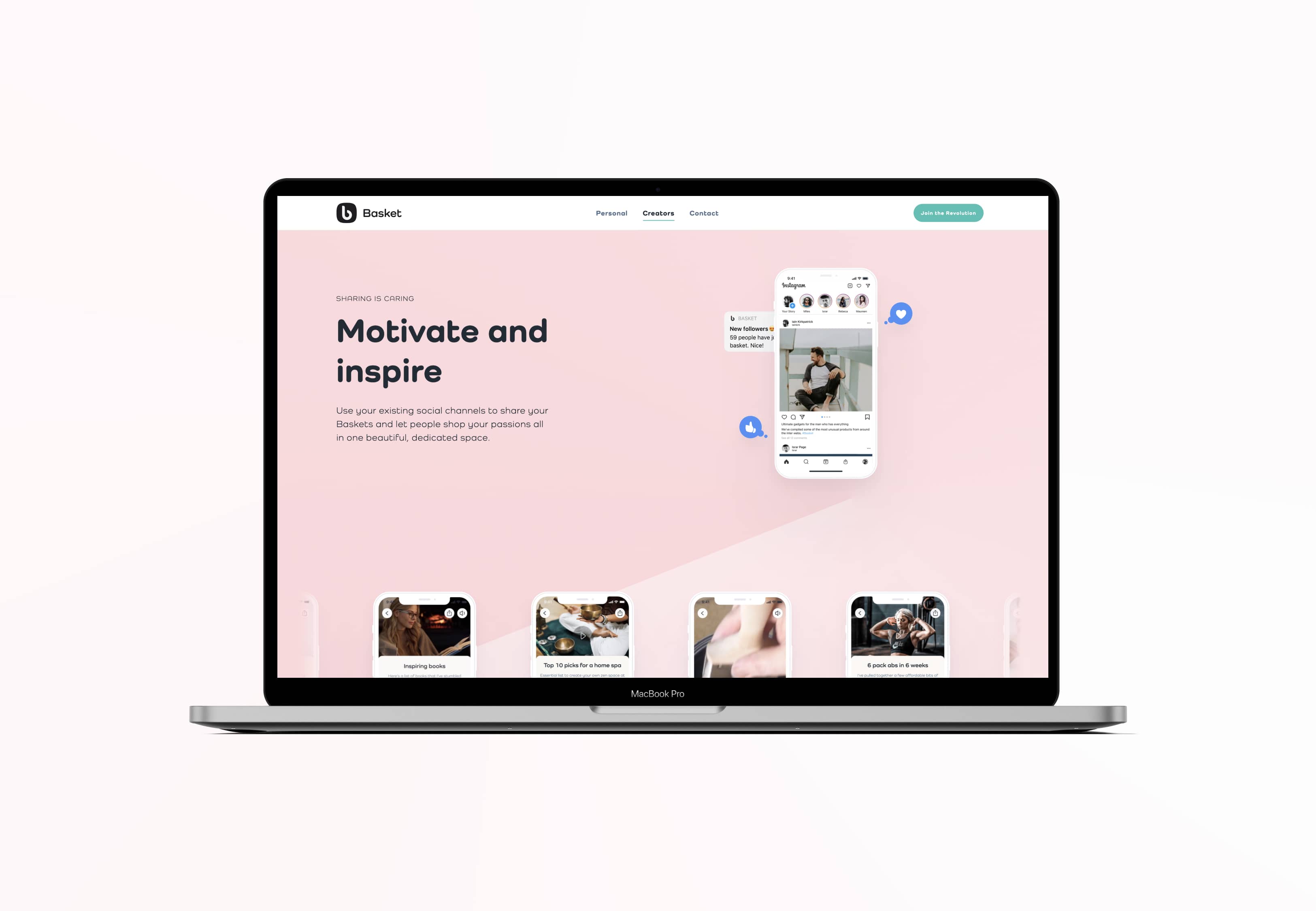 MacBook mockup with the rendered page
