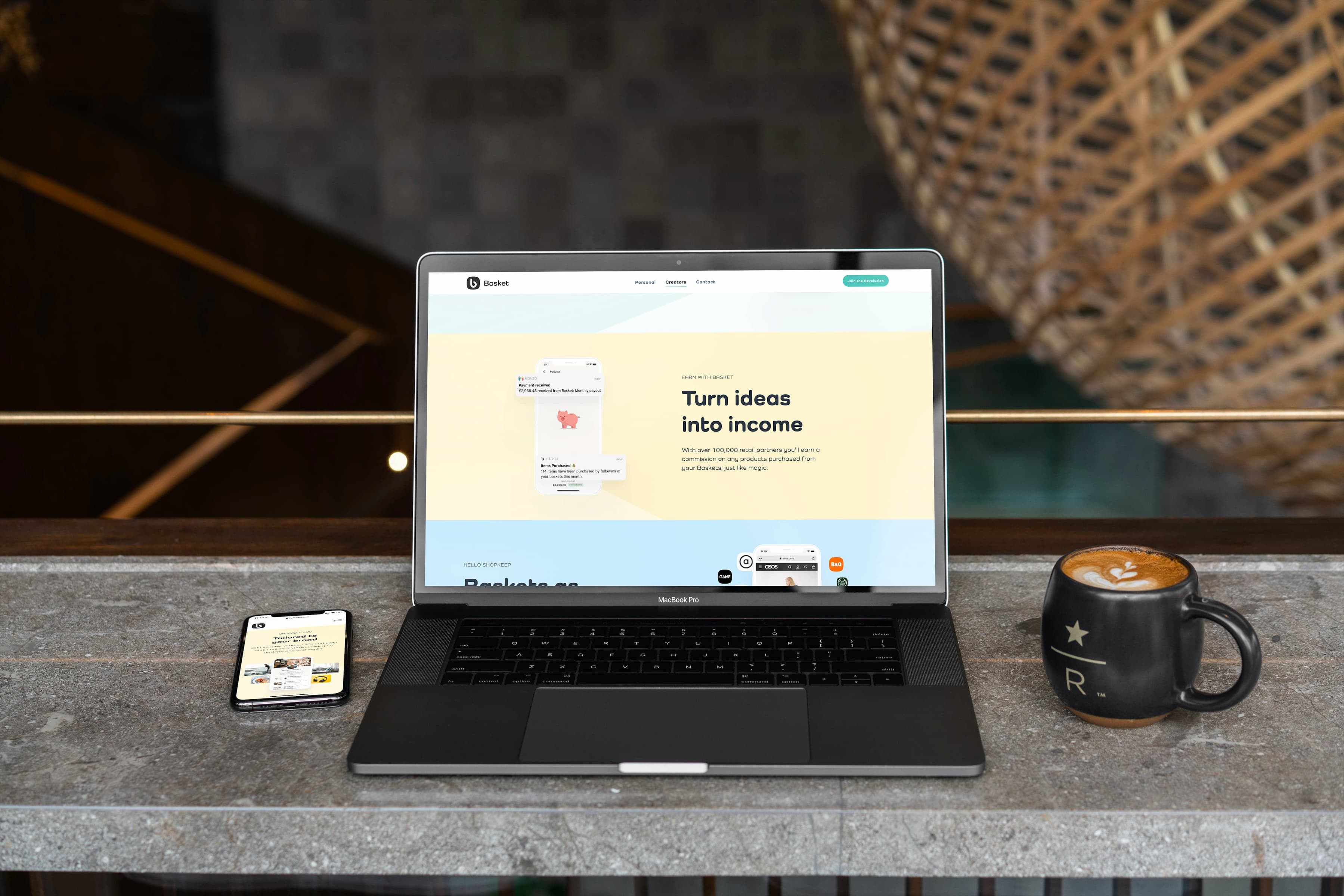 Rendered page in a coffee shop