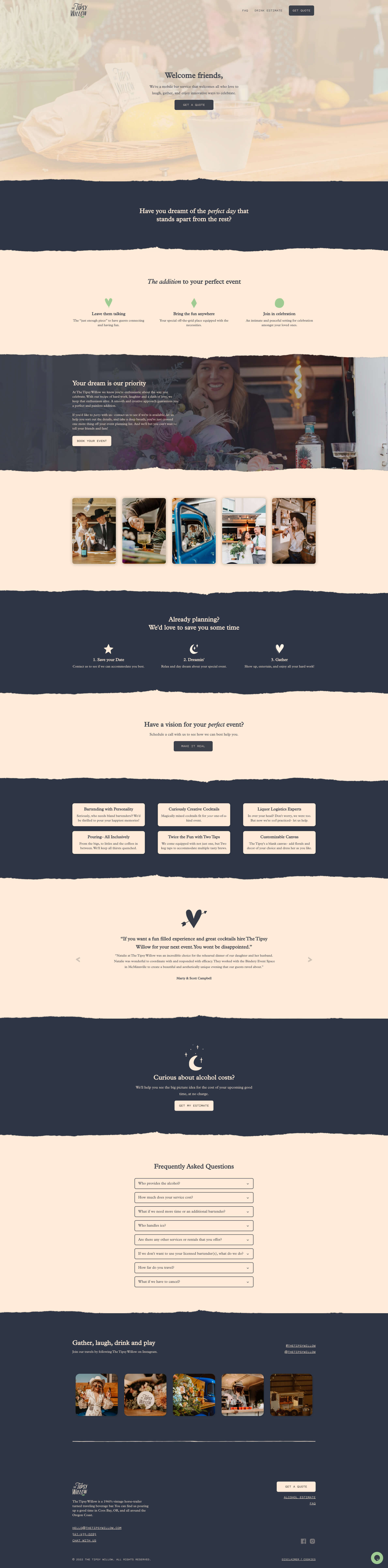 Screenshot of The Tipsy Willow's website that was built using Webflow.