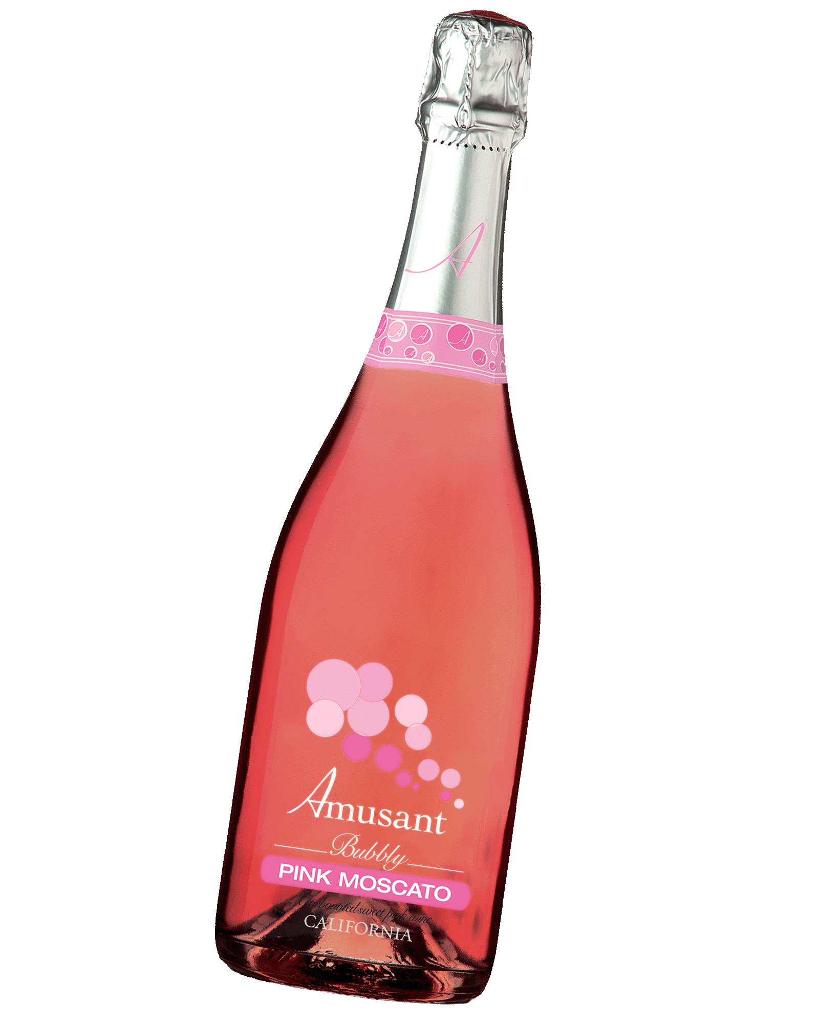 A bottle of Amusant bubbly pink moscato
