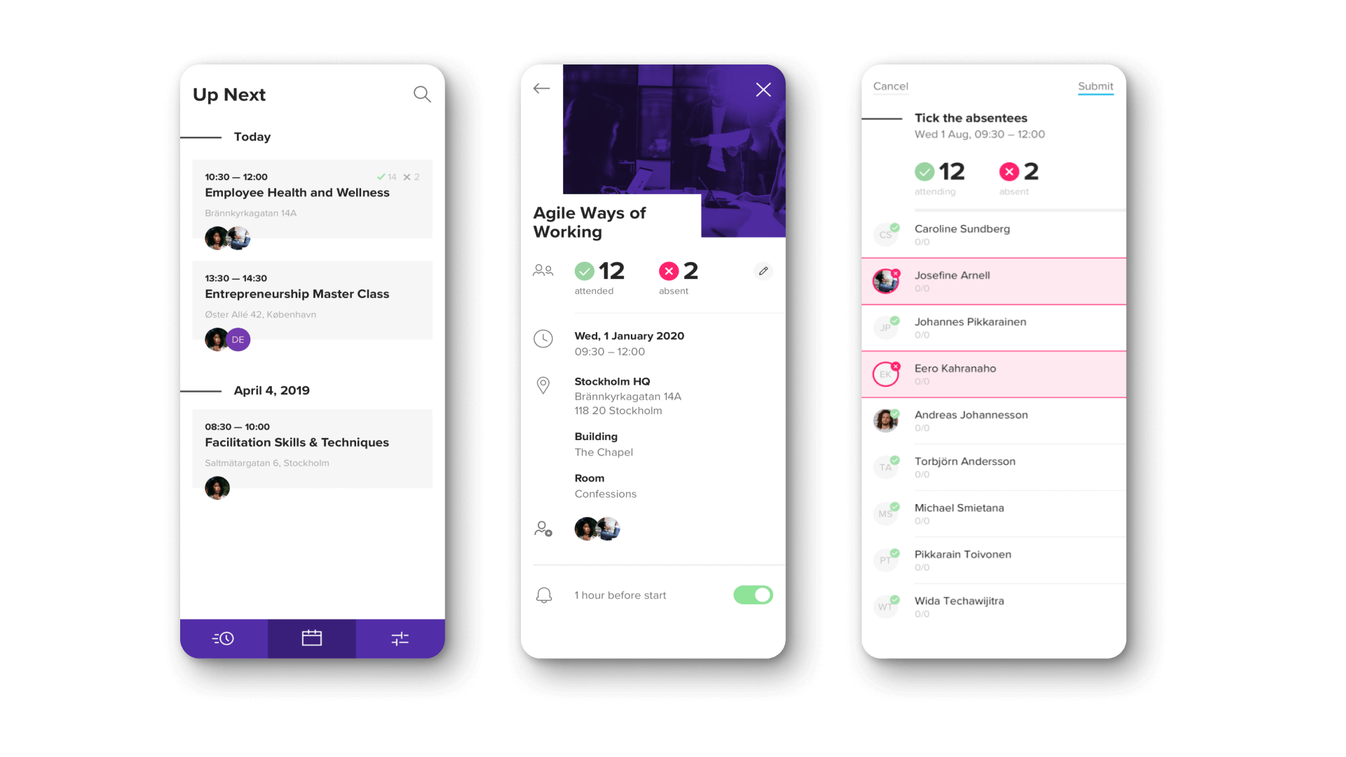 Skärmbilder från gränssnittet i Learnsters App