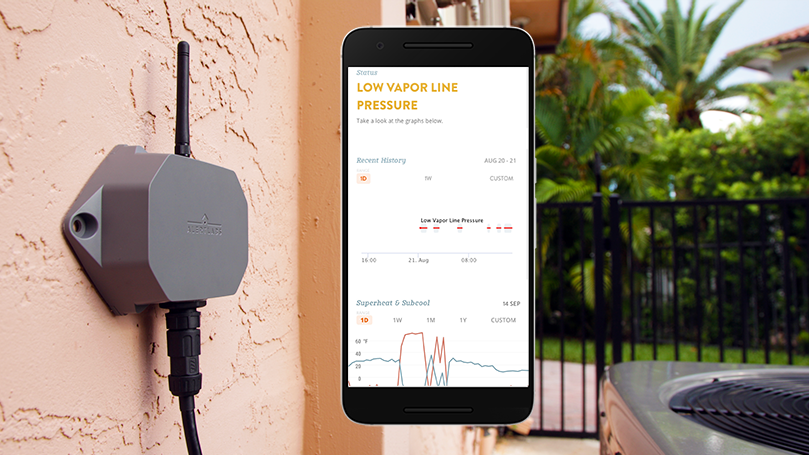 Remote air conditioning system sends low pressure alert to phone