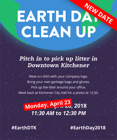Earth Day Clean Up challenge poster showing new dates as a result of snow