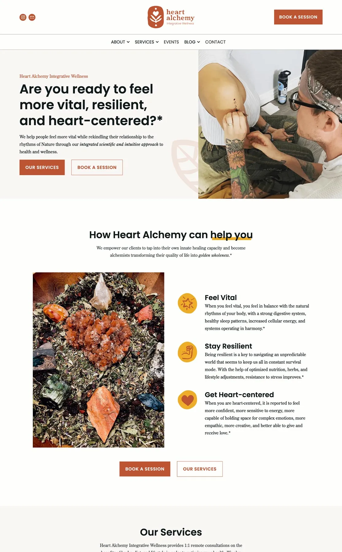 A screenshot of heart alchemy's home page