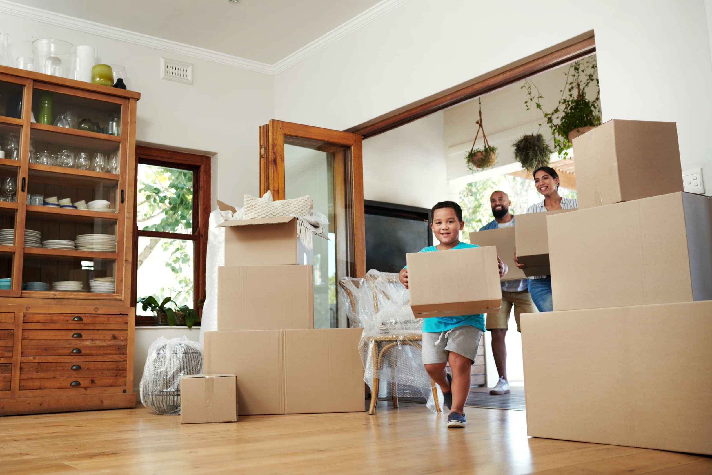family moving boxes