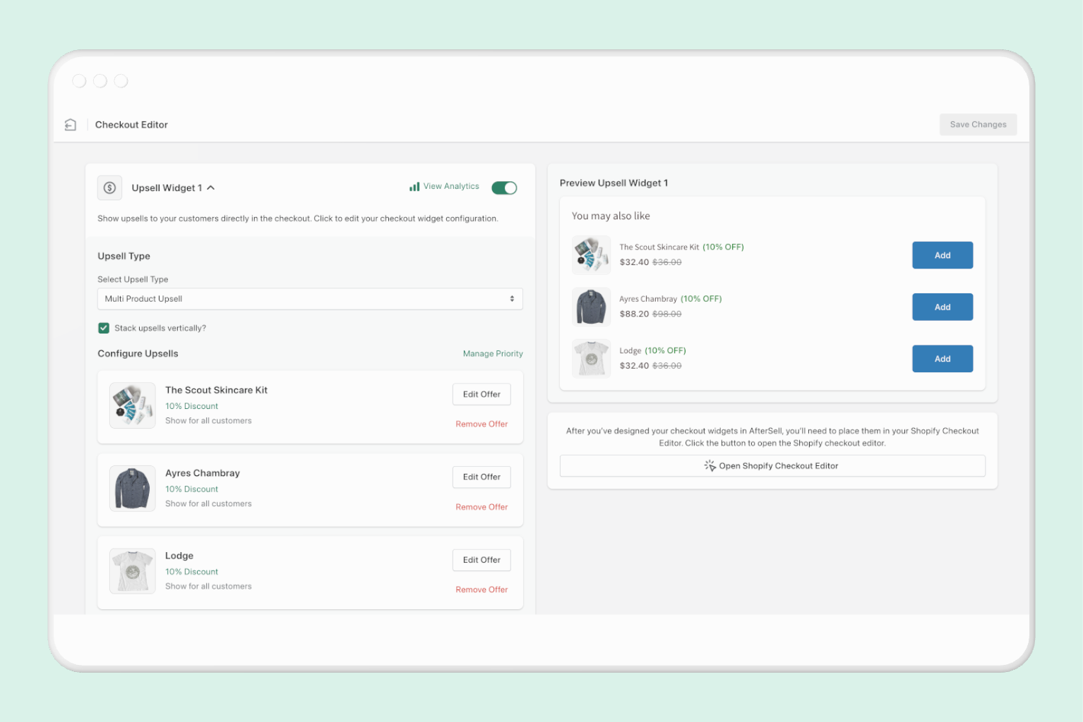 edit checkout settings in aftersell