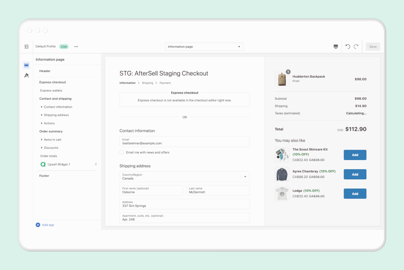 Add checkout widget to shopify in aftersell