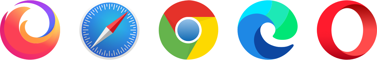 Firefox, Safari, Chrome, Edge, Opera