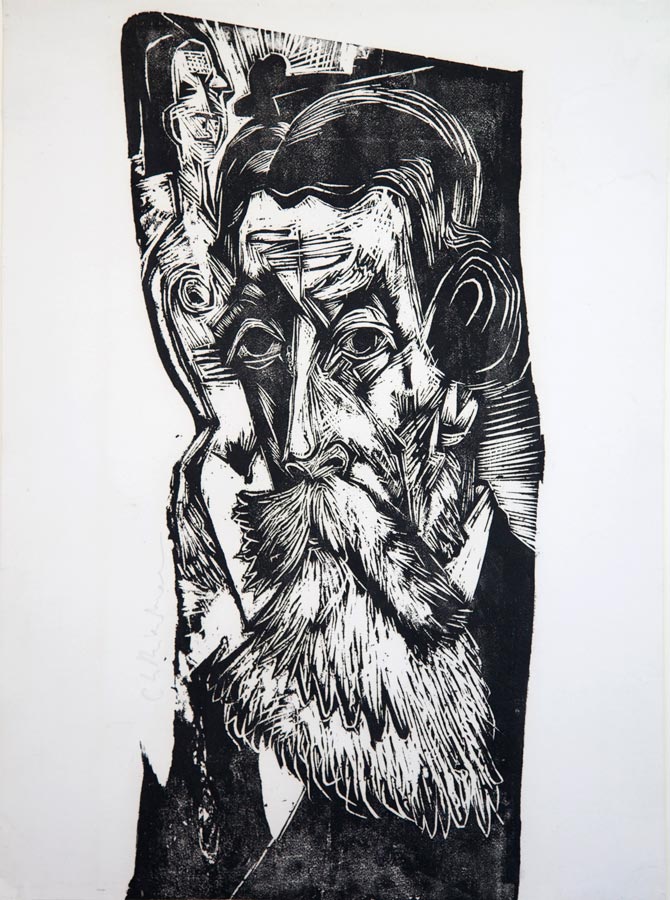 Ernst Ludwig Kirchner, Head of Ludwig Schames, 1918, woodcut, 57,2 x 42 cm (Sheet), Dube H330.