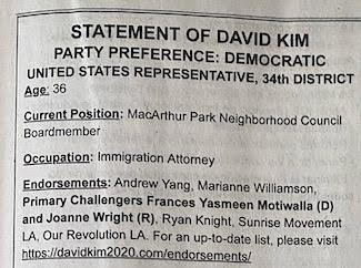 Statement of David Kim Party Preference
