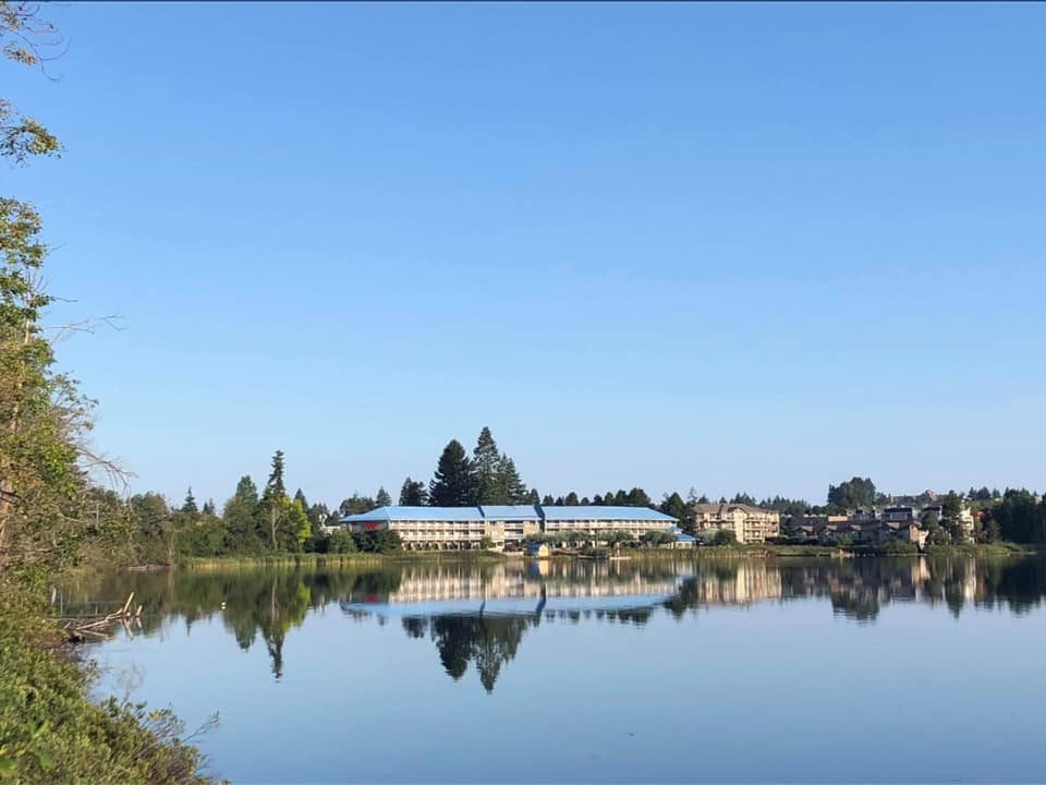 Lake view of inn on long lake