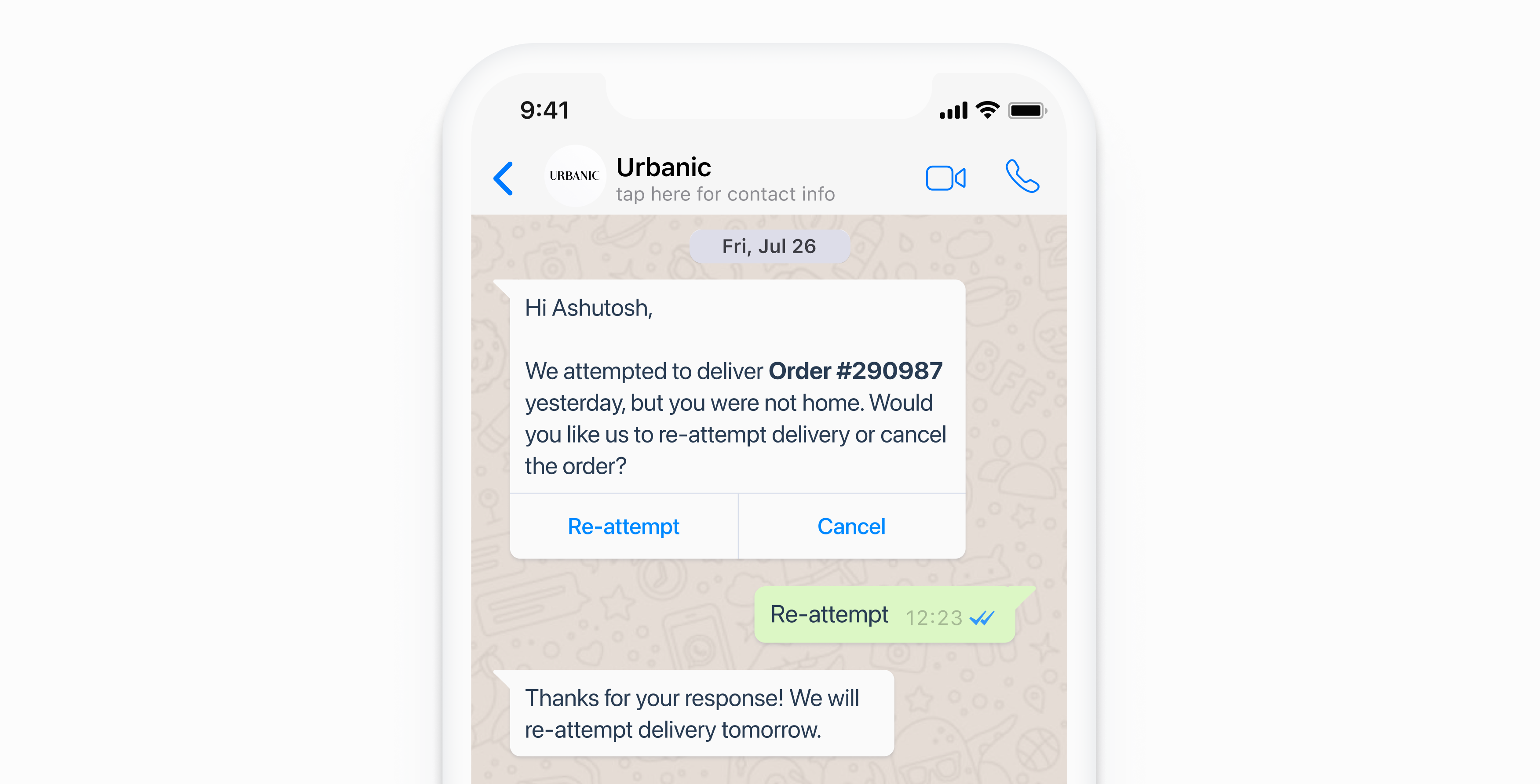 Urbanic shipping message