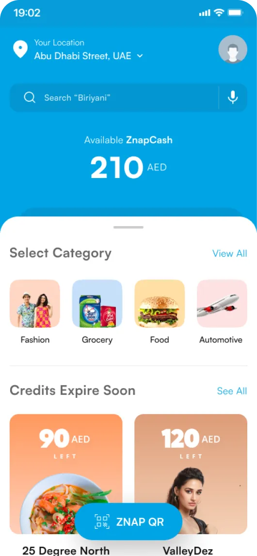 Znap cash ui screen