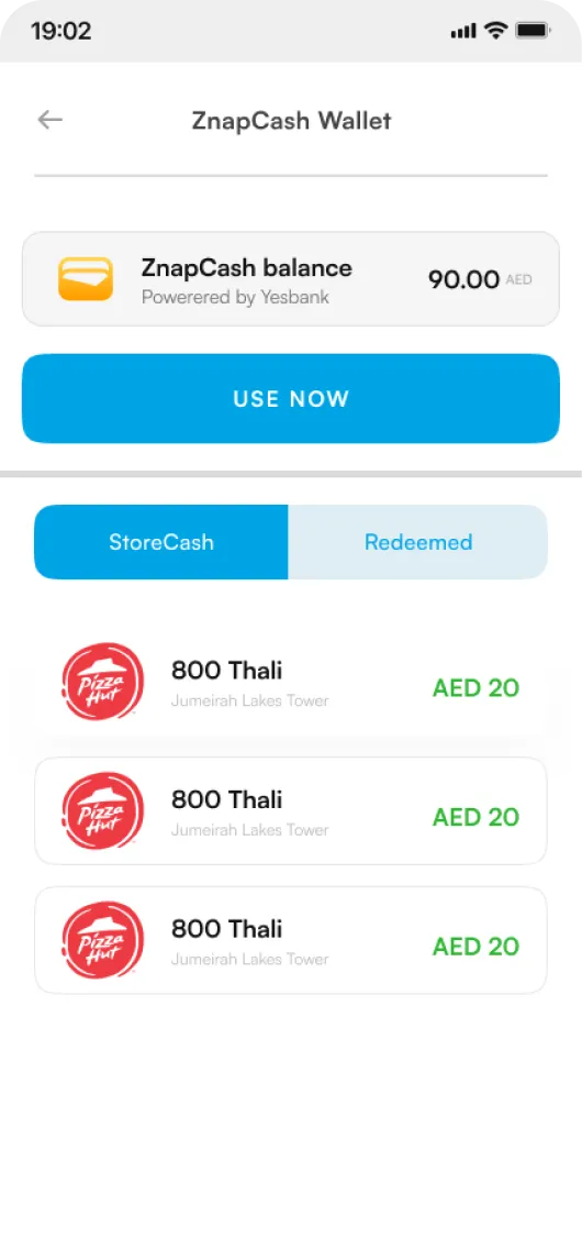 Znap cash ui screen
