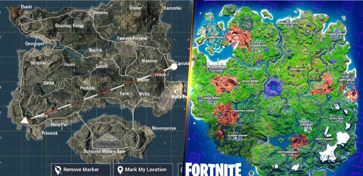 PUBG vs. Fortnite maps