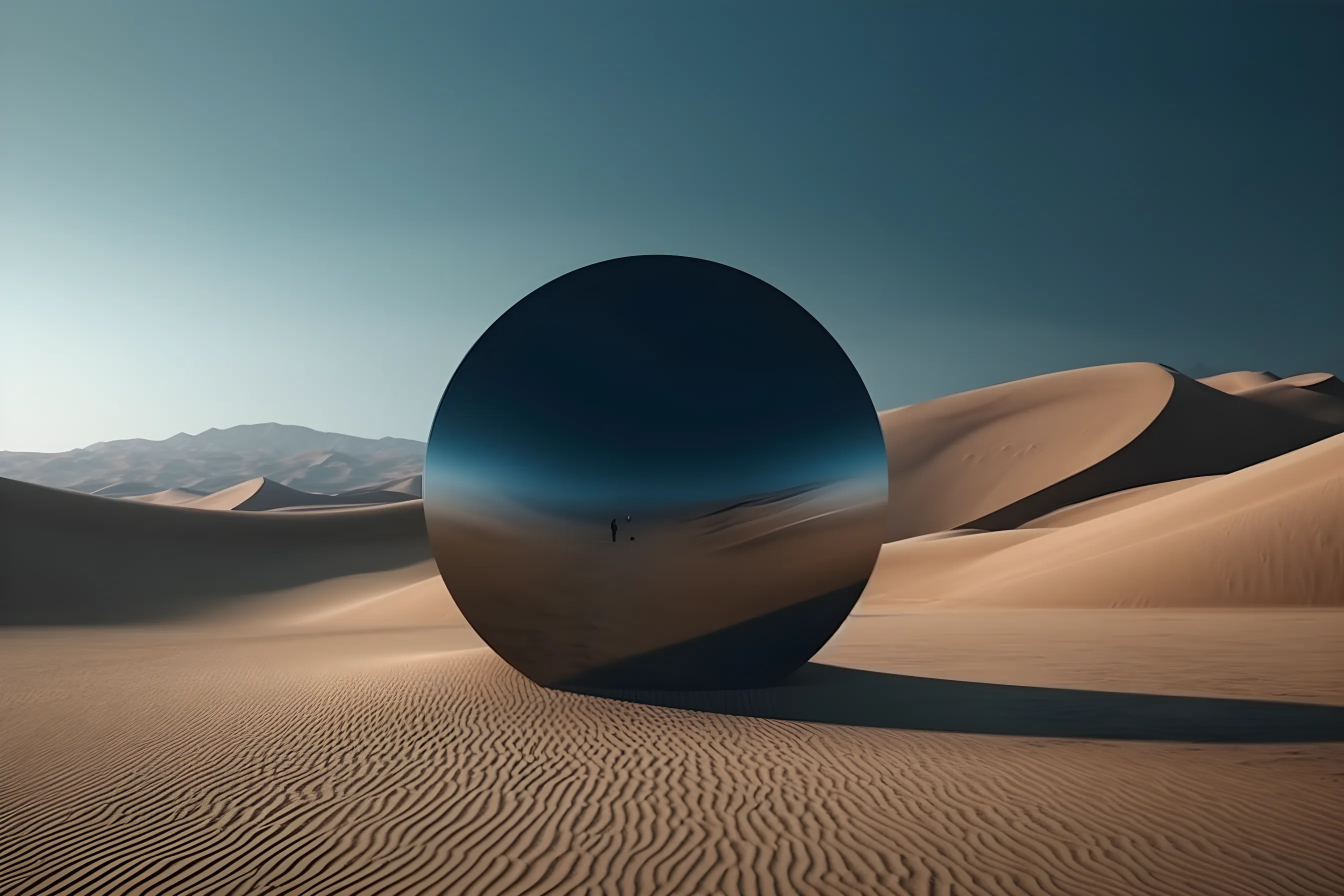 Mirror globe in the middle of the desert