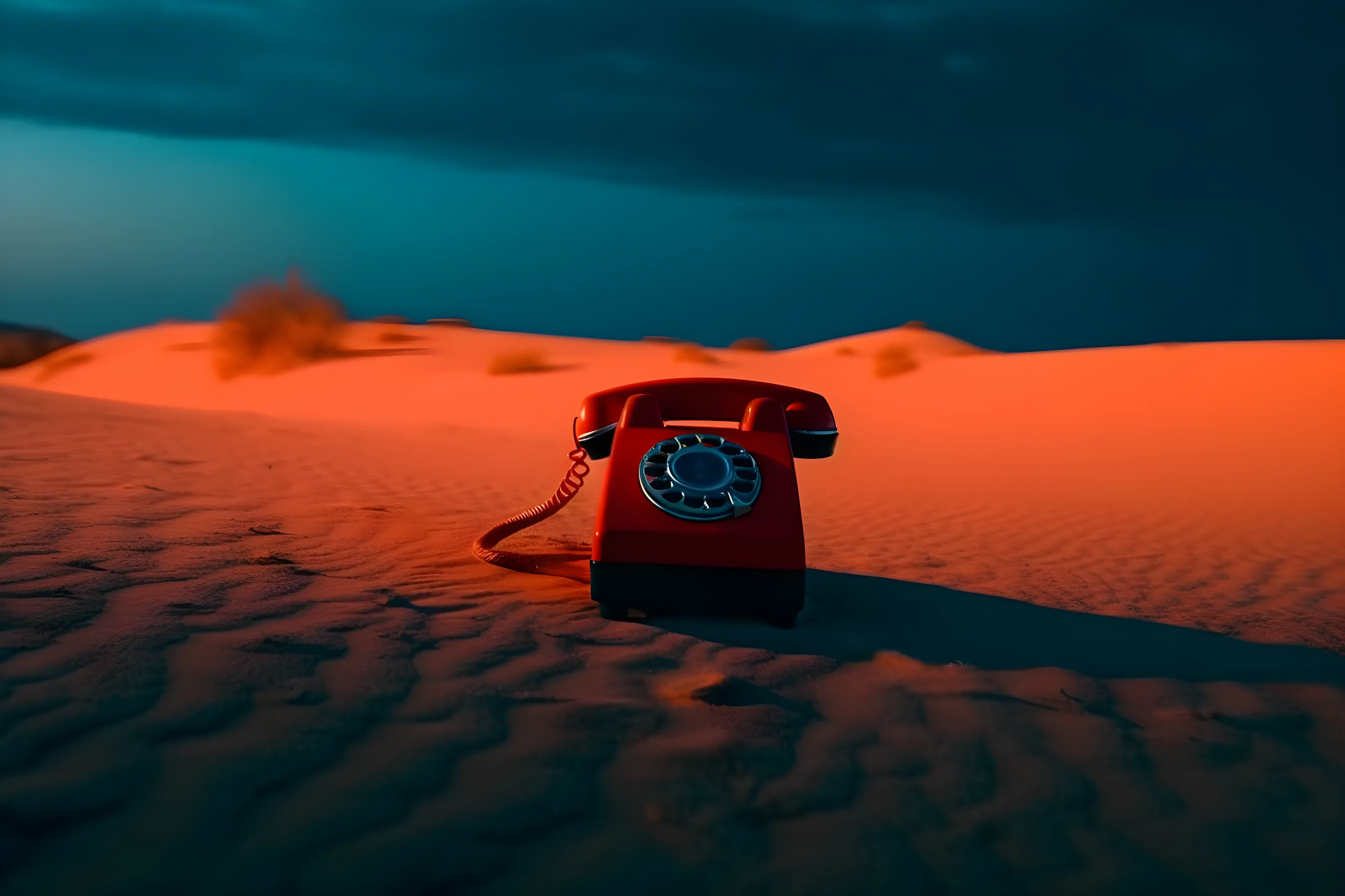 Old telephone in dessert